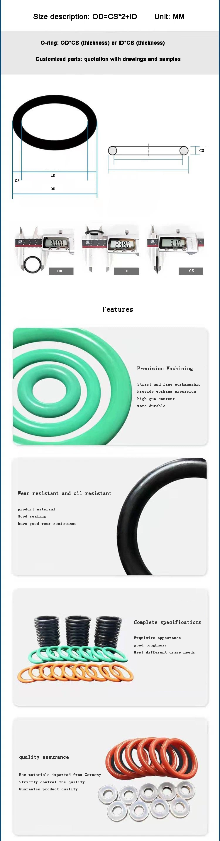 NBR FKM EPDM CR Silicone O-ring voor automobiel- en ruimtevaarttoepassingen 0