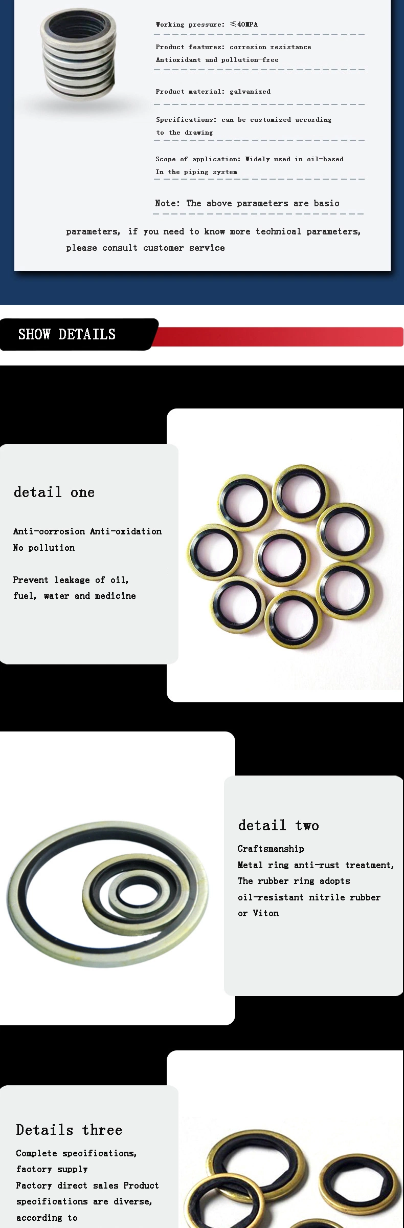 OEM Seal M12 Carbon Steel Nitrile Rubber Gasket Bonded Sealing Washers 1